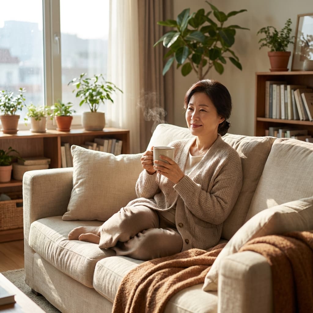 편안하게 쉬고 있는 보호자